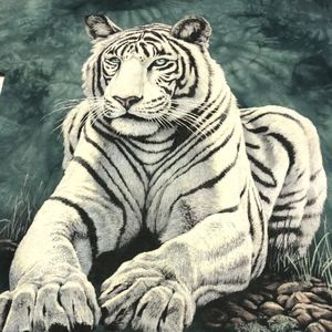 Big White Tiger Tee Vintage Rainforest Green size Medium M Mountain 90s